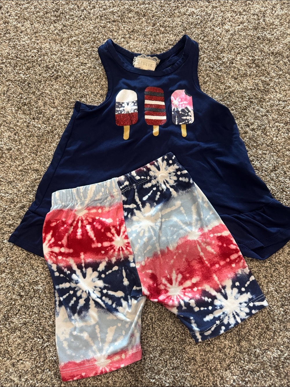 Patriotic American Navy Popsicle Tank with Red White Blue Tie-Dye Shorts